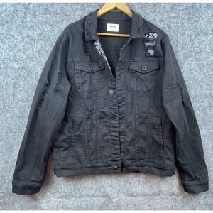 KDNK Denim Jacket Mens Extra Large Black Ripped Thrashed Paisley Grunge Rocker